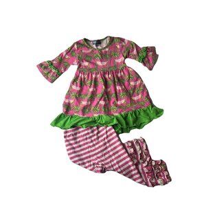Simply Southern 2PC Outfit Palm Trees Dress & Striped Pants Size 2T‎